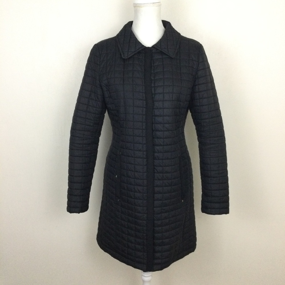 Waterproof Quilted Black Jacket Snap Button Down Size M